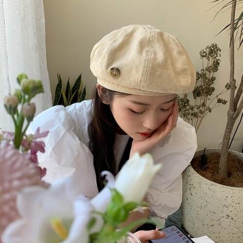 Retro Art Beret Female Autumn Japanese Fashion all-match Show Face Small Painter Hat Octagonal Hat April Half Designer