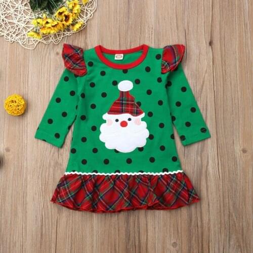 2020 Christmas Dress Little Girls Costume Autumn Winter Dresses Long Ruffle Sleeve Xmas Santa Claus Plaid Print Cute Clothing