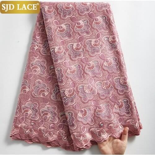 SJD LACE 2021New Style Swiss Voile Lace In Switzerland With Stones African Cotton Lace Fabric For Wedding Party Dress Sew A2286