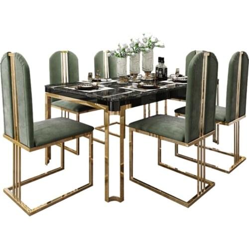 Post modern light luxury marble rectangular dining table and chair combination modern Nordic small family dining table