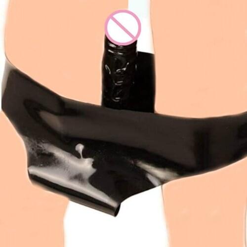 Secret G-String Underwear Latex Rubber Remote Control Panties with Penis,Strap on Penis Chastity Belt Underpants for Adult
