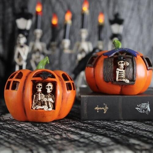 Luminous Halloween Pumpkin Ornaments Resin Waterproof Ghost Skeleton Sculpture Halloween Holiday Atmosphere Props