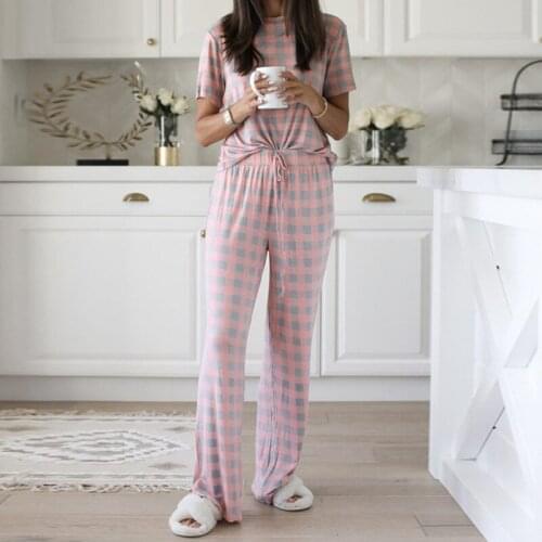 Spot New European and American Womens Printed Two Piece Pajama Suit Home Wear Om9246