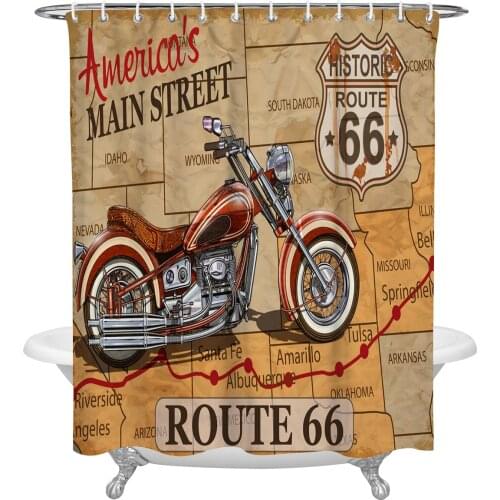 Waterproof Shower Curtains Red Motorcycle Stars Plate Retro Shower Curtain Frabic Polyester Bathroom decor Curtain