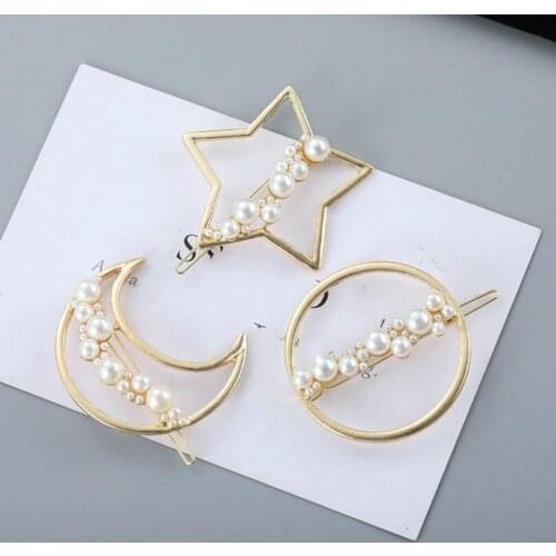 Korean Fashion Jewelry New Net Red Side Clip Round Bangs Clip Broken Hairpin Moon Pearl Five-pointed Star Hairpin
