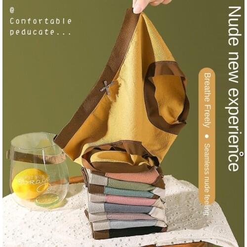 Womens Cotton Underwear Sexy Lace Panties Fashion Color Matching Bow Briefs Mid Waist Seamless Underpants Female Sexy Lingerie