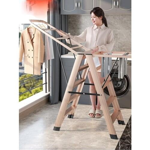 Zq Multifunctional Household Ladder Clothes Hanger Floor Folding Indoor Cooling Balcony Wing Dual-Use Trestle Ladder