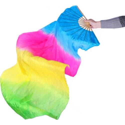 1Pcs 180cm Dance Fan Traditional Real Silk Long Silk Fans Handmade Gradient Color Dance Fan Party Supplies 5 Colors Optional