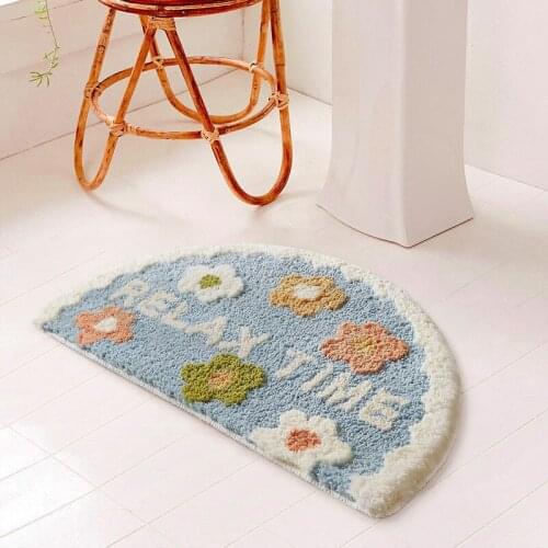 1PC Bathroom Anti-slip Carpe Half Round Flower Printing Soft Bath Rug Creative Absorbent Pad Door Entrance Mat Home Decoration