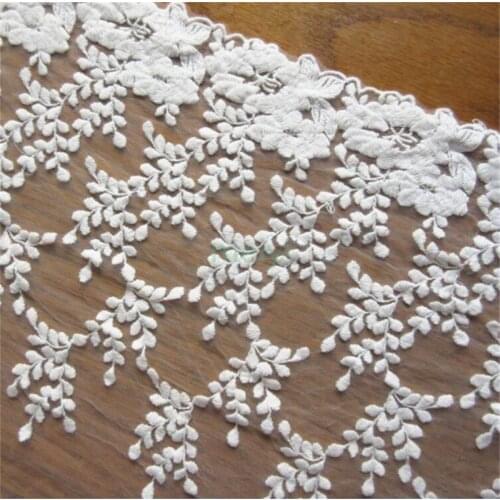 1yard 35cm Width White Cotton Crochet Flower Embroidered Fabric Lace Trim Ribbon Handmade DIY Sewing Supplies Craft Decoration