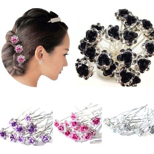 20PCS Fashion Bridal Wedding Crystal Diamante Rose Flower Hair Pin Hair Clip Accessory Wedding Hairpins