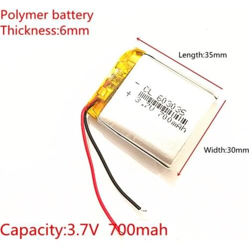3.7V 700mAh 603035 Lithium Polymer Li-Po li ion Rechargeable Battery cells For Mp3 MP4 MP5 GPS PSP mobile bluetooth