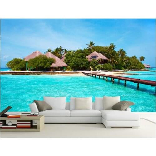 The custom 3D murals,The maldives island in the sea papel de parede,living room sofa TV wall bedroom wall paper