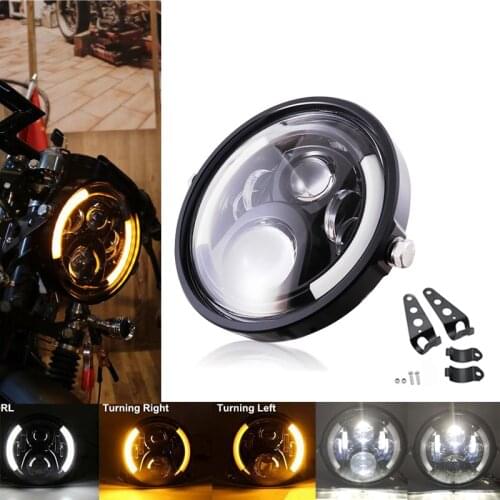 7 Inch Motorcycle LED Headlight Universal Motor 7" Round Head Lamp Retro Black Headlamp for Cafe Racer Bobber Honda GS125 CG125