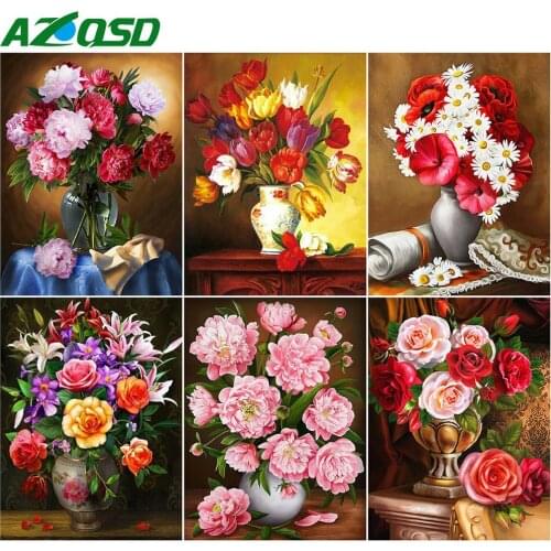 AZQSD Diamond Painting Peony Cross Stitch Kits Decor For Home Diamond Embroidery Flowers Mosaic Full Square Drill Needlework