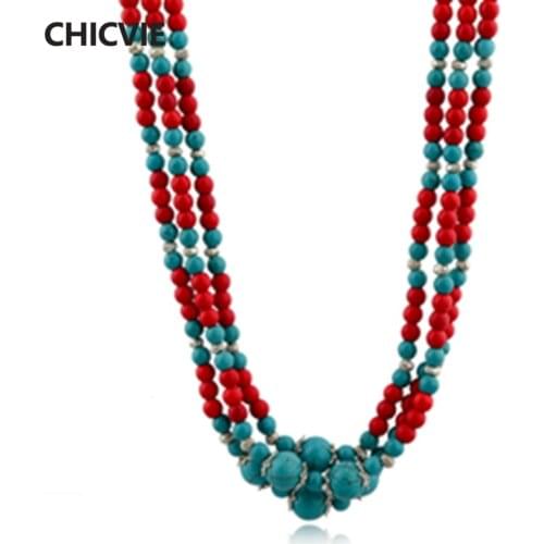CHICVIE Long Red Handmade Layered Necklaces For Women Vintage Natural Stone Statement Necklace Ethnic Jewelry Necklace SNE140443
