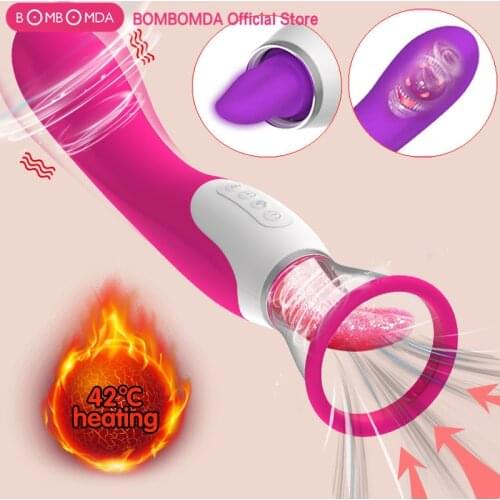 Heating Tongue Dildo Vibrator For Women Blowjob Sucking Vibrator Sex Oral Licking Machine Clit Stimulate Erotic Toys for Adults