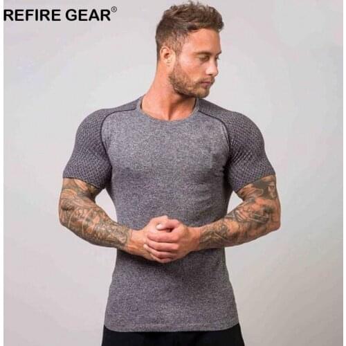 Refire Gear Gyms Running T-shirt Man Outdoor Sports Short Sleeve T Shirt Summer Breathable Quick Dry Tight Hiking Sport Clothing