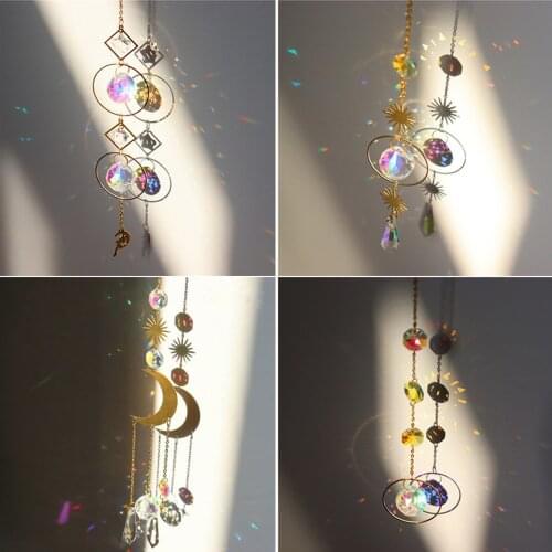 Crystal Wind Chime Outdoor Metal Hanging Ornament Handmade Star Moon Sun Catcher Pendant Garden Windchimes Home Decor