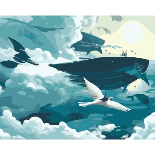 Oil Painting By Numbers Whale in the clouds Animals Kits Pictures Drawing Canvas HandPainted DIY Home Decoration Gift
