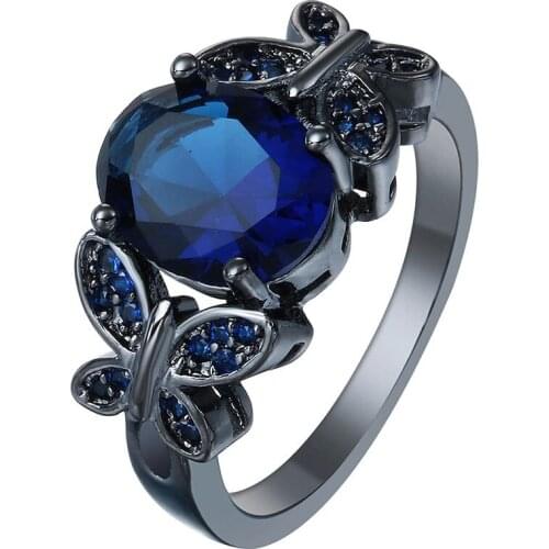 Black Gold Butterfly Ring Micro Inlaid Zircon European and American Fashion Jewelry Wedding Band Ring