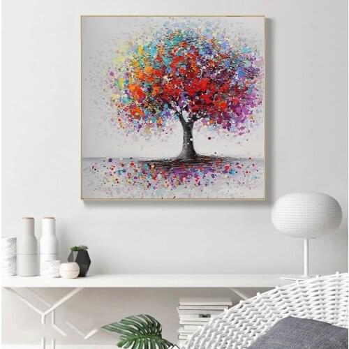 Colorful Abstract Tree Oil Painting on Canvas Posters and Prints Handmade Wall Art Decorative Picture for Living Room Home Decor