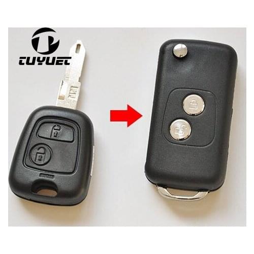 Modified Folding Flip Remote Key Shell For Peugeot 206 207 2 Buttons Keyless Entry Remote Fob Case