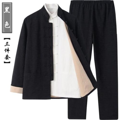 6colors men 3pcs/set high quality cotton&linen tang suit tai chi wushu suits wing chun uniforms kung fu martial arts clothing