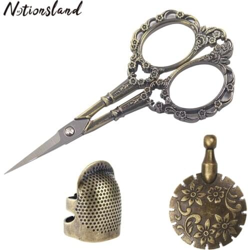 3pcs/Set Vintage Sewing Kit European Scissors Thimble Metal Thread Cutter DIY Sewing Tools For Embroidery Cross Stitch Craft
