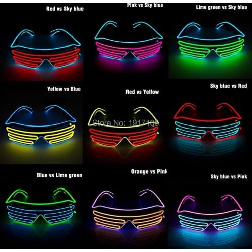 New 17 style Multicolor Light Up EL Wire Shutter Glasses LED NEON Light Glasses By DC-3V Steady on Driver for Party Decoration