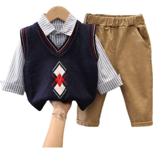 New Spring Autumn Baby Boys Clothes Suit Children Sport Cotton Vest Shirt Pants 3Pcs/Sets Toddler Casual Costume Kids Tracksuits