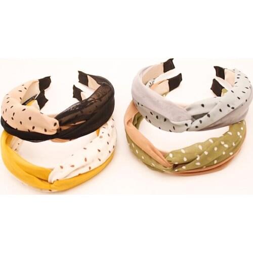 Korean New Mesh Polka Dot Cross Headband Ladies Fabric Women Hairband Fashion Simple Hair Accessories