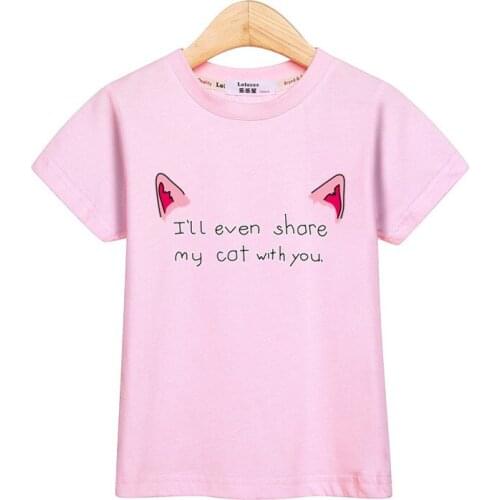 Girl clothes fashion t-shirt cat ears tees kid short sleeve tops baby girls cotton shirt cartoon tshirt