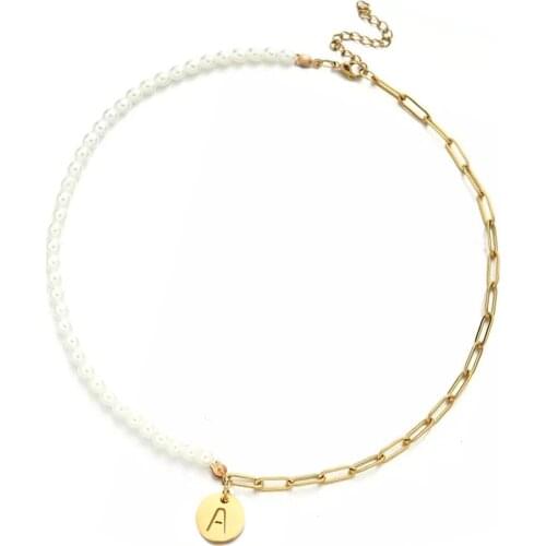Stainless Steel Customize Letter Imitaion Pearl Initial Alphabet Pendant Necklace For Women Girls Choker Christmas Jewelry