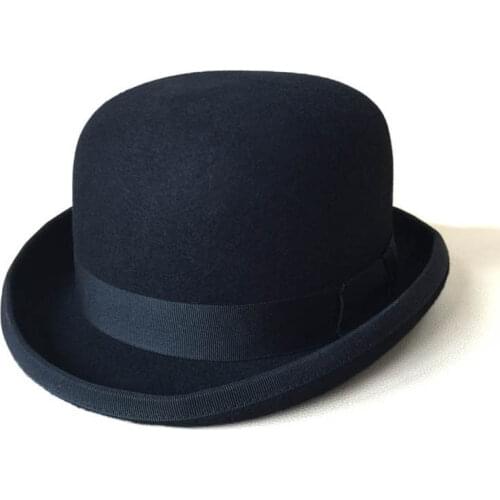 Black Steampunk Victorian Formal Dome Hat Wool Felt Vintage Magician Fedoras Mad Hatter President Bowler Hat