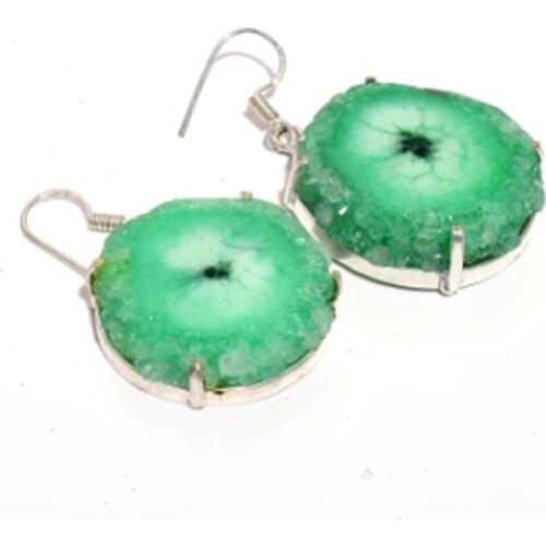 Solar Quartz Druzy , Silver Overlay on Copper Earrings ,52 mm , E4510