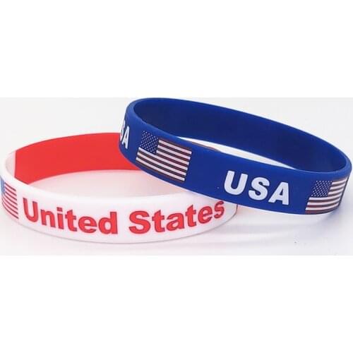 100pcs USA Flag Sport Bracelet Country American Logo Print Rubber Wrist Strap Silicone Wristband Men Bangle Outdoor Accessories