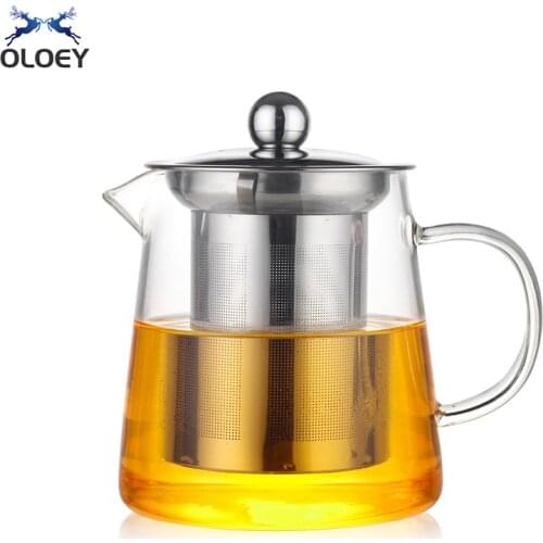 Heat Resistant Glass Flower Tea Pot Thickened Explosion-Proof Household Tea Cooker Transparent Stainless Steel Filter Tea Pot