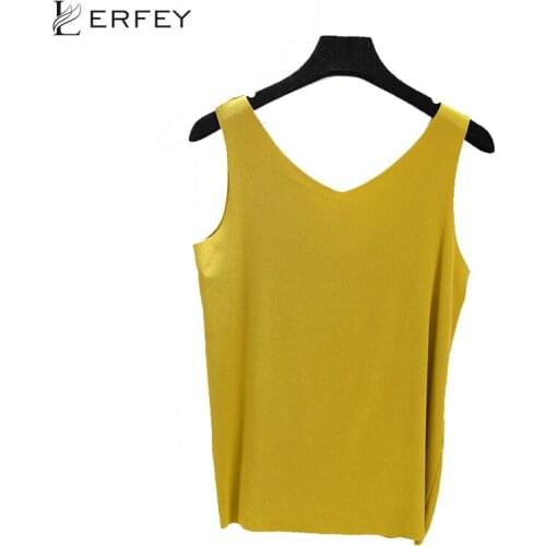 LERFEY Women Summer Tank Sleeveless V Neck Tops Loose Singlets Knitted Vest Slim T Shirts Soild Color Girls Tees Camisetas