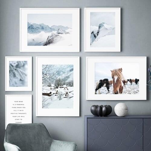 Posters On The Wall Horse Winter Decor Snow Canvas Wall Art Nordic Pictures On Loft Home Decoration Panting for Interior