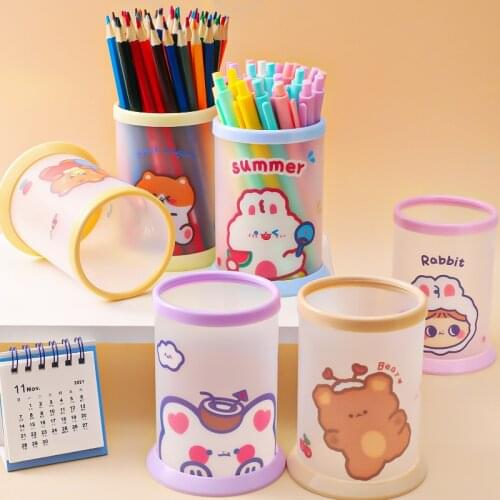 1pc creative round folding Pen Holder Office Organizer Cartoon Pencil Pen Stand Holders Stationery Office School Supplies