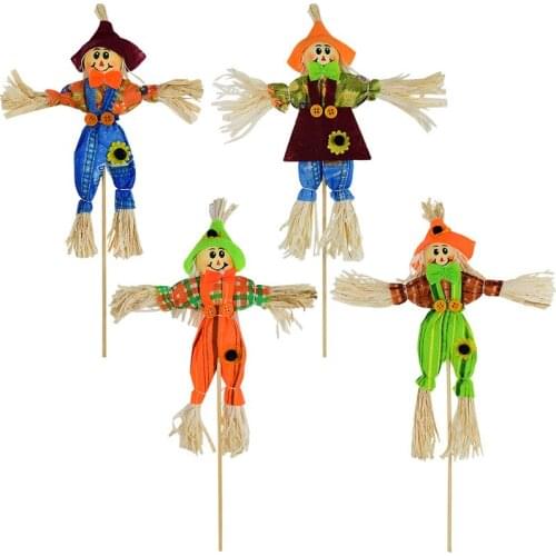1Pc Small Autumn Fall Harvest Scarecrow Ornament Home Garden Yard Halloween Party Thanksgiving Favors Decoration Props Supplies
