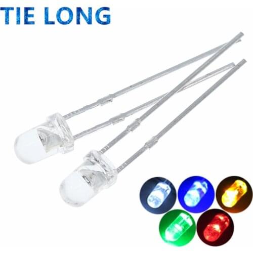 5Colors x20pcs =100pcs F3 Ultra Bright 3MM Round Water Clear Green/Yellow/Blue/White/Red LED Light Lamp Emitting Diode Dides Kit