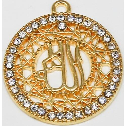 50PCS Gold Religion Muslim Islamic Allah Charm Rhinestone Big Pendant Necklace Bracelet DIY Jewelry Handmade