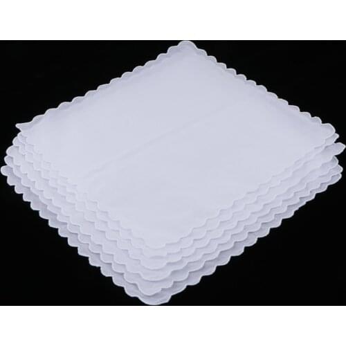6pcs 100% Cotton White Handkerchiefs Wedding Hankie Kerchiefs Wave Trim DIY