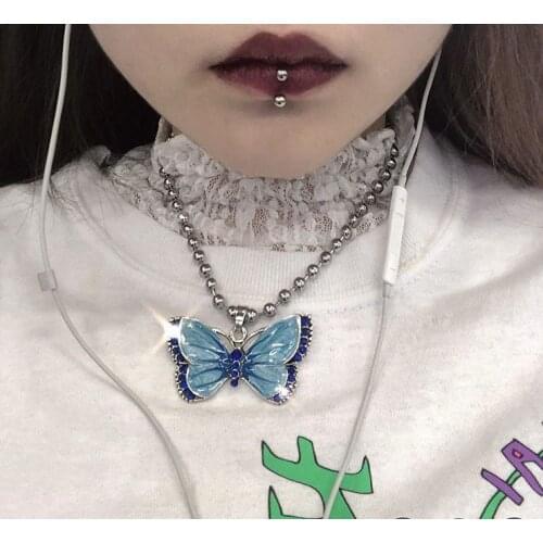 AliExpress Explosion Butterfly Retro Necklace Fairy Ins Net Red Butterfly Beaded Chain Soil Cool Didi Chao