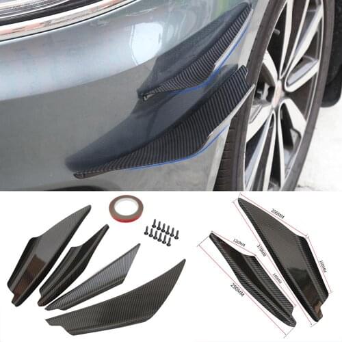 Free Shipping! 4 Pcs Universal Black Carbon Fiber Car Front Bumper Fin Canard Splitter Diffuser Valence Spoiler Lip