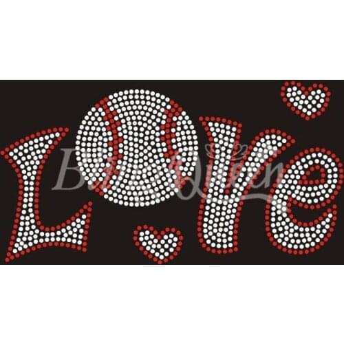 BlingQueen 25PCS/LOT Hotfix Iron On Rhinestone Transfers Bling Decals Love Baseball Design