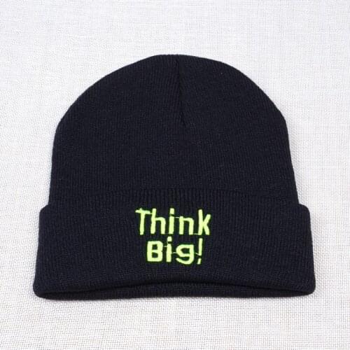 Think big! embroidery letter Knitted Hat Warm winter Men Women Beanie fashion outdoor Ski Cap Skullies Beanies