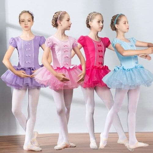 Children Cotton Gymnastics Leotard Ballet Dress Kids Short Sleeve Dance Leotard Tutu Dance Wear Ballerina Clothes for Girls